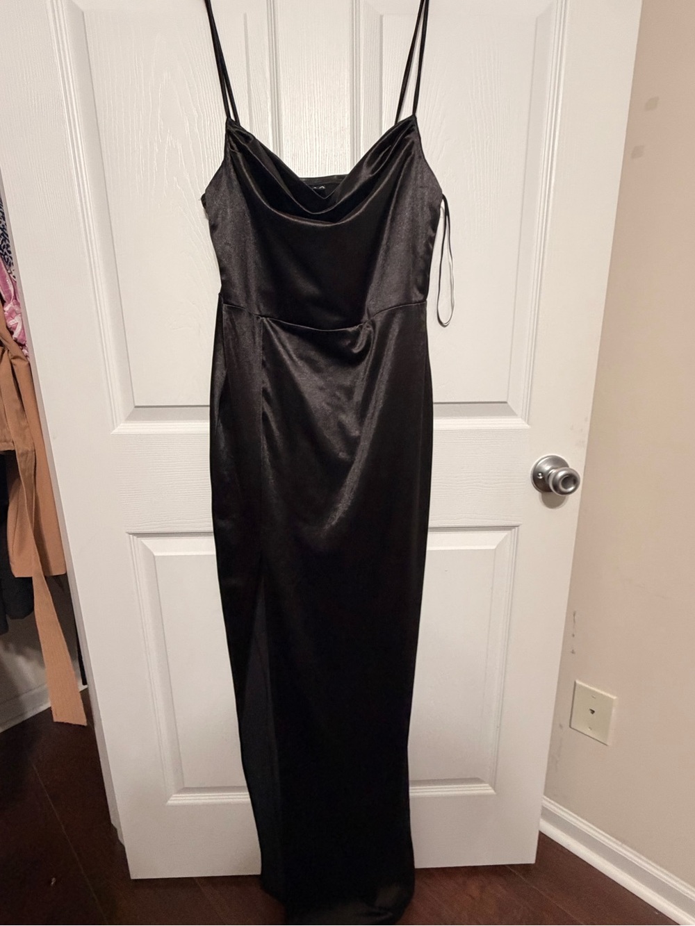 Windsor Black Satin Cowl Neck Maxi Dress
